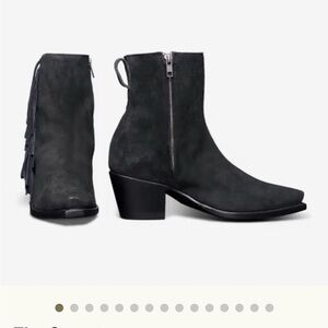 Tecovas Black Suede Fringe Ankle Boots with Side Zip 8.5B